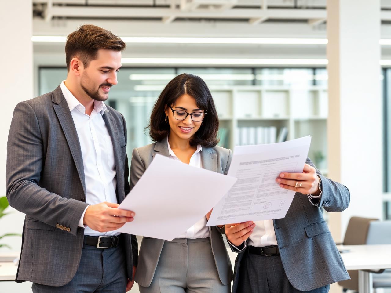 Business professionals reviewing technology and supply solutions with a procurement consultant