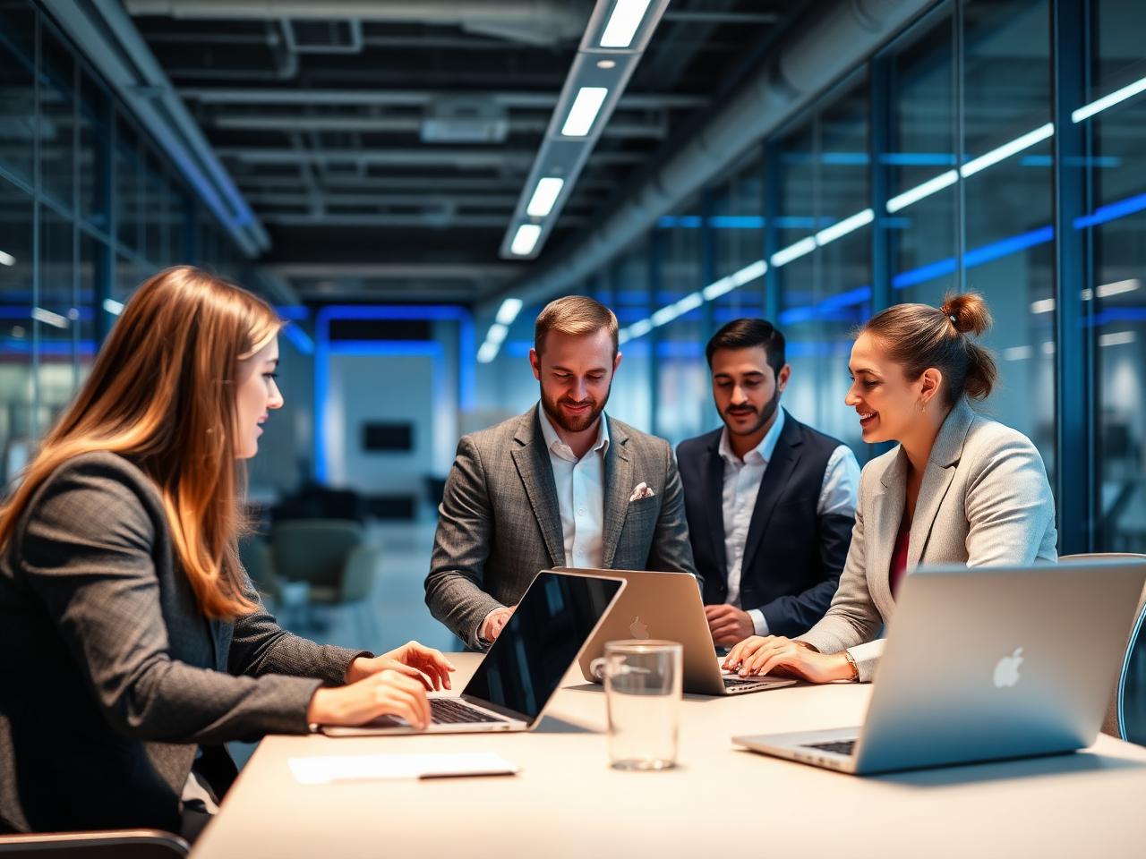 Procurement and technology team discussing supply chain solutions in a modern office
